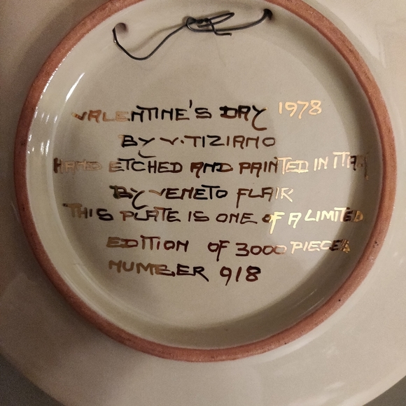 V. Tiziano Hand Painted & Etched Valentine's Day 1978 Plate Limited Edition #918 - Picture 7 of 8